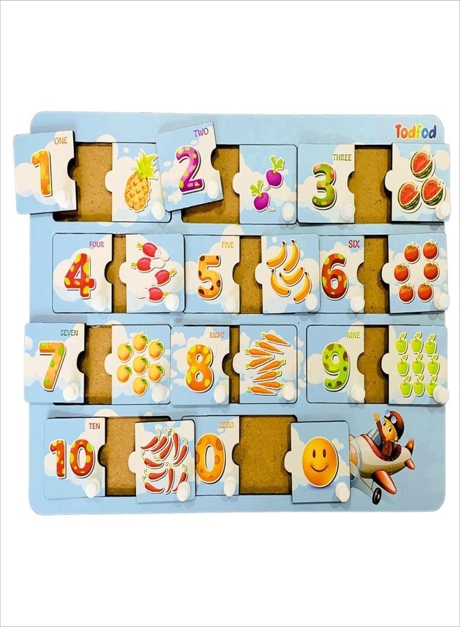 TodFod Wooden Number Puzzle Board for Kids - 10 Pcs 0-9 Multicolor Learning Toy with Knobs & Picture Matching | Educational Montessori Counting Puzzle for Children - Image 3